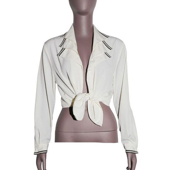 Vintage Collared Blouse Button Front Retro Secretary Mod Top Small - Picture 1 of 5
